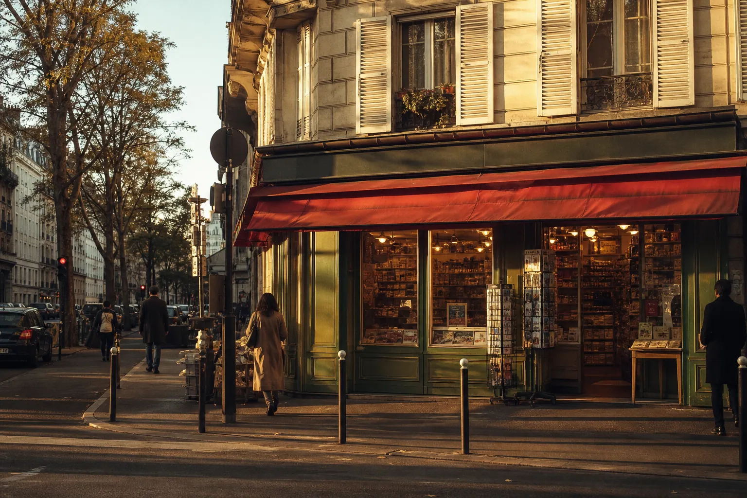 Façade chaleureuse d’un bureau de tabac parisien dans une rue animée